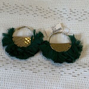 Gold and Green Fringe Hoop Earrings